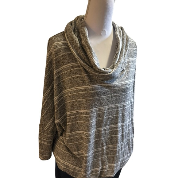 Green Envelope Gray and White Striped Cowl Neck Sweater size large NWT - Picture 2 of 5